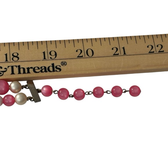 Vintage‎ Pink Double Strand Necklace Cat's Eye Faux Pearl Chunky Beads Marbled - Picture 15 of 16